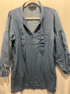 LOFT light Denim shift Tunic /Dress with Tie Neck